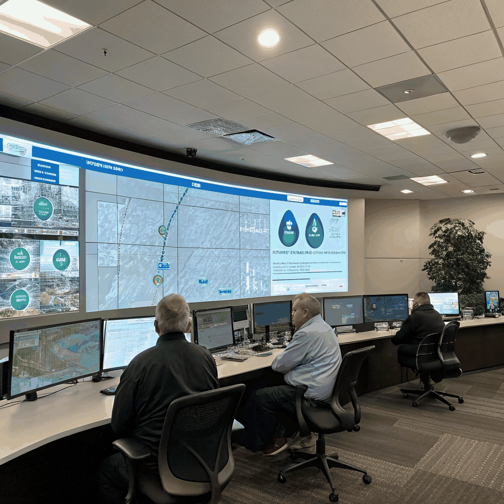 Digital dashboard monitoring water flow metrics